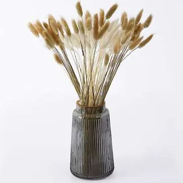 100 Pcs Dried Bunny Tails Grass 17 Inch (50 White 50 Golden Color) Lagurus ovatus Ornamental Grass | Boho Decor Wedding Floral Arrangements Rustic Home Accent and Simple Decoration