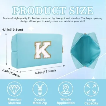 Personalized Initial Letter Patch Makeup Bag - Preppy Portable Cosmetic Bag with Zipper