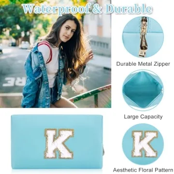 Personalized Initial Patch Makeup Bag for Women
