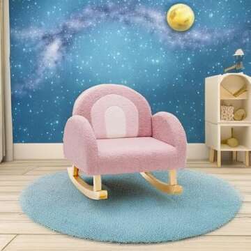 INFANS Kids Sofa, Toddler Rocking Chair with Solid Wooden Frame, Anti-Tipping Design, Plush Fabric, Children Armchair for Nursery Kindergarten Playroom Preschool, Gift for Boys Girls (Pink)