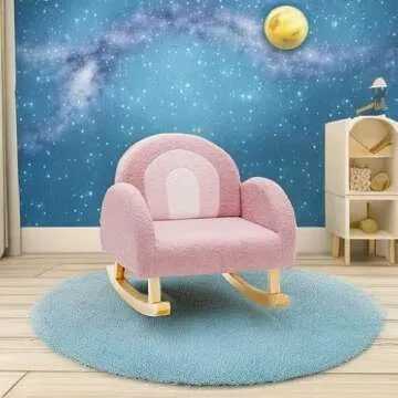 INFANS Kids Sofa, Toddler Rocking Chair with Solid Wooden Frame, Anti-Tipping Design, Plush Fabric, Children Armchair for Nursery Kindergarten Playroom Preschool, Gift for Boys Girls (Pink)