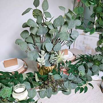 Winlyn 3 Pcs Artificial Eucalyptus Leaves Stems Tall Faux Greenery Stems Green Branches Seeded Eucalyptus Plant for Floral Arrangement Vase Centerpieces Bouquets Wreaths Wedding Holiday Greens Decor