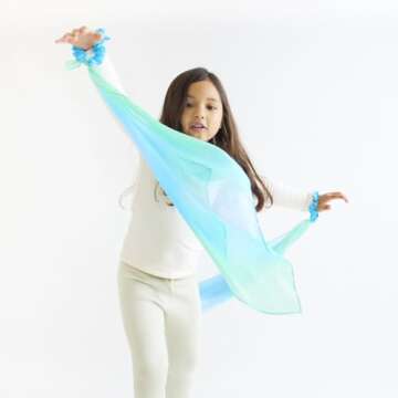 Sarah's Silks Wrist Streamers | 100% Silk Montessori and Waldorf Toys | Rhythm Ribbons for Dance, Imaginative, and Pretend Play | Includes 2 Pieces (Sea)