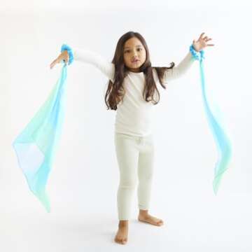 Sarah's Silks Wrist Streamers | 100% Silk Montessori and Waldorf Toys | Rhythm Ribbons for Dance, Imaginative, and Pretend Play | Includes 2 Pieces (Sea)