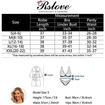 RSLOVE Women Sexy Lingerie Set 3 Piece Lace Kimono Robe with Bra and Panty Sheer Sleepwear Black XL