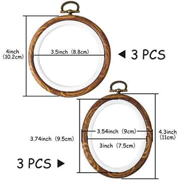 Caydo 6 Pieces 4 Inch Round and Oval Embroidery Hoop Display Frame Circle for Art Craft Sewing and O...