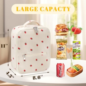 Cute Corduroy Insulated Lunch Bag for School Travel