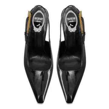 HOCHFART Slingback Heels For Women Square Pointed Toe Metal Buckle Pumps Patent Leather Stiletto High Heel Dress Wedding Shoes
