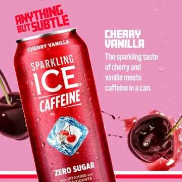 Sparkling Ice Cherry Vanilla Caffeine Sparkling Water, Zero Sugar, Pack of 12