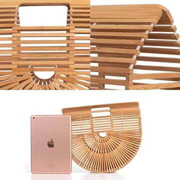 RULER TRUTH Handbag for Women Tote Bamboo Bag by Handmade Straw Bag,Natural Bamboo Purse for Summer Beach (Original, S)