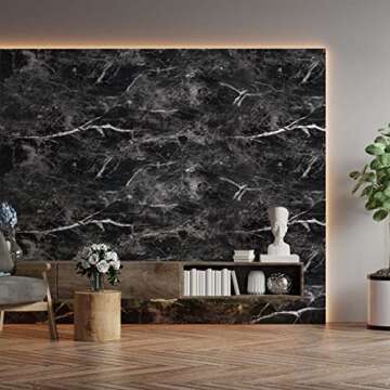 Abyssaly Black Marble Contact Paper Granite Peel and Stick Wallpaper for Countertop Self-Adhesive Waterproof Thicken Wallpaper Kitchen Bathroom and Furniture 11.8" X 78.7"