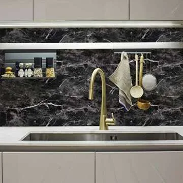 Abyssaly Black Marble Contact Paper Granite Peel and Stick Wallpaper for Countertop Self-Adhesive Waterproof Thicken Wallpaper Kitchen Bathroom and Furniture 11.8" X 78.7"