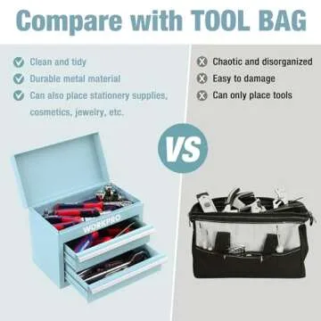 WORKPRO Mini Metal Tool Box with 2 Drawers and Top Storage, Small Tool Chest with PVC Liners and PP Feet Pads, Cold Rolled Steel Toolbox with Magnetic Tab