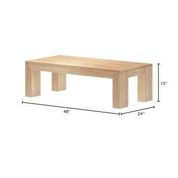 Plank+Beam Modern Rectangular Coffee Table, 48", Medium Sized Coffee Table, Center Tables for Small ...