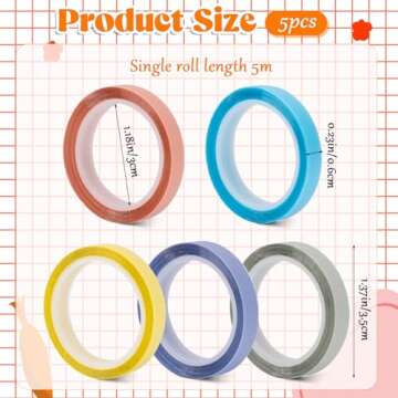 5 Rolls Highlighter Tape Colored Transparent Marking Sticker Removable Fluorescent Neon Tape Annotat...