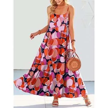 ANRABESS Women Summer Casual Loose Sleeveless Sundress Spaghetti Strap Flowy Boho Linen Beach Vacation Maxi Long Dress Print Floral Small