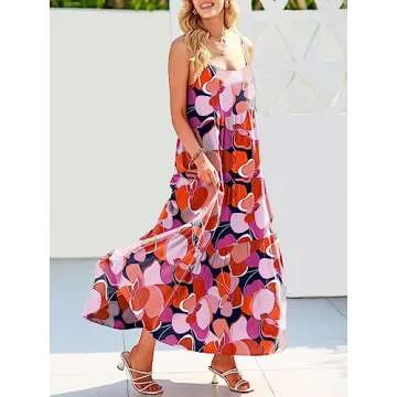 ANRABESS Women Summer Casual Loose Sleeveless Sundress Spaghetti Strap Flowy Boho Linen Beach Vacation Maxi Long Dress Print Floral Small