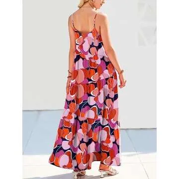 ANRABESS Women Summer Casual Loose Sleeveless Sundress Spaghetti Strap Flowy Boho Linen Beach Vacation Maxi Long Dress Print Floral Small