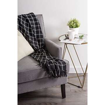 DII Transitional Checked Plaid Woven Throw, 50x60, Black