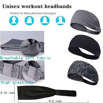 Joyfree Workout Headbands for Women Men Sweatband Yoga Sweat Bands Elastic Wide Headbands for Sports Fitness Exercise Tennis Running Gym Dance Athletic