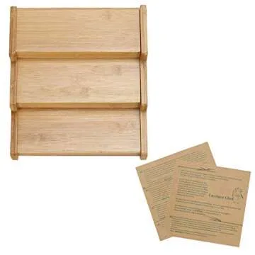 Lustiger Chef Spice Rack Organizer for Cabinet, Expandable Natural Bamboo Desk Shelf, 3-Tier Adjustable Spice Rack, Storage and Seasoning Shelf Organizer for Kitchen Countertop Pantry Tabel