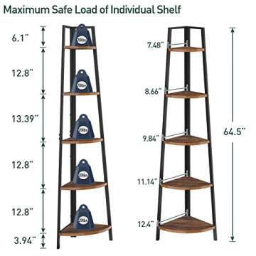 SpringSun 5-Tier Ladder Corner Shelf, Display Rack Multipurpose Bookshelf and Plant Stand for Living Room(Brown)