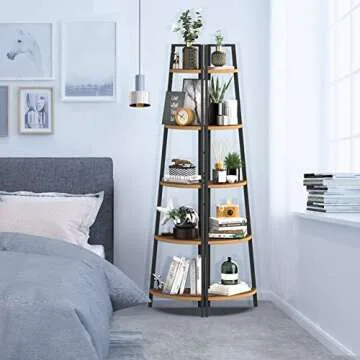 SpringSun 5-Tier Ladder Corner Shelf, Display Rack Multipurpose Bookshelf and Plant Stand for Living Room(Brown)