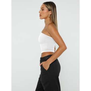 Trendy Queen Womens Tube Tops Strapless Crop Tops Basic Backless Sleeveless Bandeau Going Out Cute 2025 Summer Outfits White S