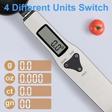 3T6B Kitchen Digital Measuring Spoon Food Scale Digital Multi-Function Small Digital Spoon Scale, Weight from 0.1 Grams to 500 Grams Support Unit g/oz/gn/ct (with 2 AAA Batteries)-LCD Display