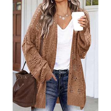 HOTOUCH Plus Size Cardigan for Women Summer Crochet Lightweight Long Sleeve Cardigans for Beach Khak...