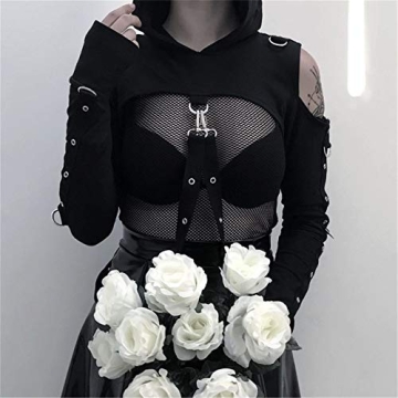 Stylish Women Gothic Punk Off Shoulder Hoodie for Rave