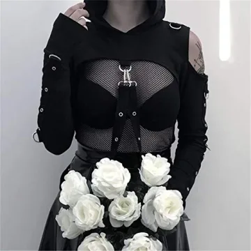 Stylish Women Gothic Punk Off Shoulder Hoodie for Rave