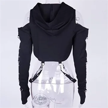 Stylish Women Gothic Punk Off Shoulder Hoodie for Rave