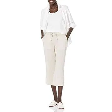 Amazon Essentials Women's Comfy Linen Crop Pants - Natural