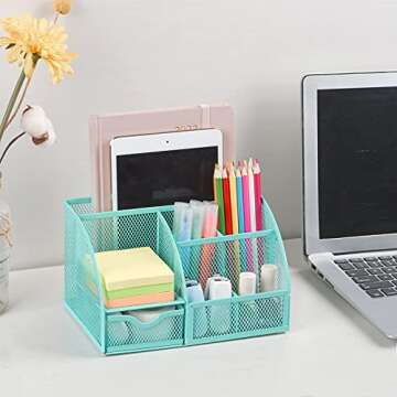 POPRUN Green Desk Organzier for Women, Mesh Office Supplies Cute Stationary Organization Office Acce...