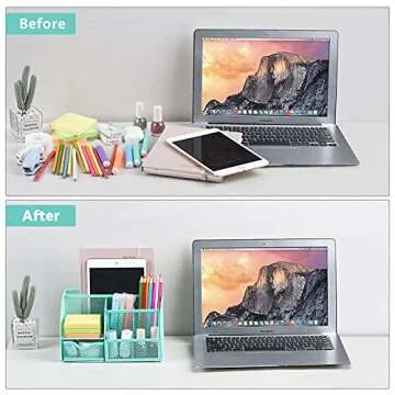 POPRUN Green Desk Organzier for Women, Mesh Office Supplies Cute Stationary Organization Office Accessories Essentials Caddy with Drawer for Home & Office Desktop & Decor& Kitchen