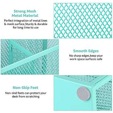 POPRUN Green Desk Organzier for Women, Mesh Office Supplies Cute Stationary Organization Office Accessories Essentials Caddy with Drawer for Home & Office Desktop & Decor& Kitchen