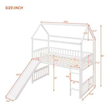 Merax House Loft Bunk Bed Frames with Slide No Box Spring Needed for Teens, Girls or Boys