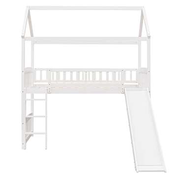 Merax House Loft Bunk Bed Frames with Slide No Box Spring Needed for Teens, Girls or Boys