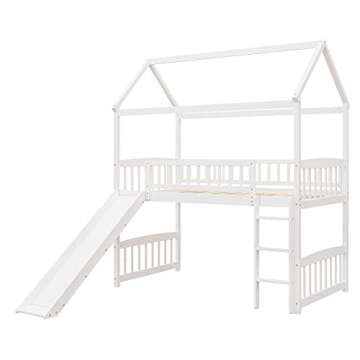 Merax House Loft Bunk Bed Frames with Slide No Box Spring Needed for Teens, Girls or Boys