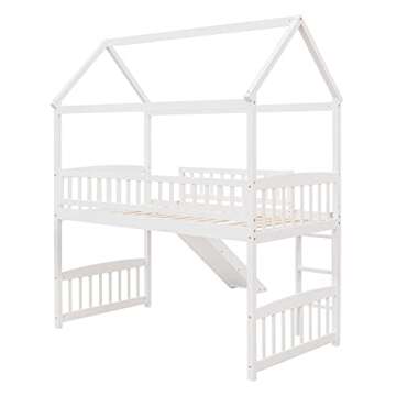 Merax House Loft Bunk Bed Frames with Slide No Box Spring Needed for Teens, Girls or Boys