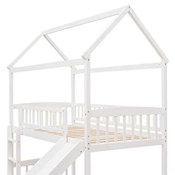 Merax House Loft Bunk Bed Frames with Slide No Box Spring Needed for Teens, Girls or Boys