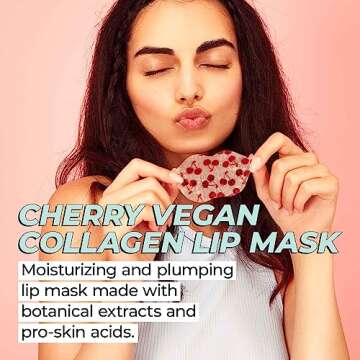 Vitamasques Lip Mask, 3-Pack - Cherry Vegan Collagen Lip Mask Sheets, Repair for Dry & Chapped Lips ...