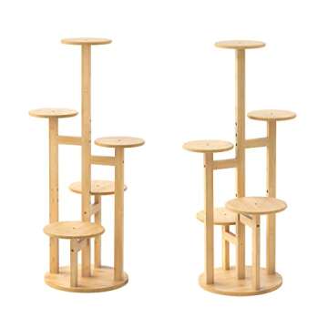 Calm Cozy 5 Tier Tall Bamboo Plant Stand, Plant Stand Indoor, Corner Plant Shelf, Multiple Flower Po...