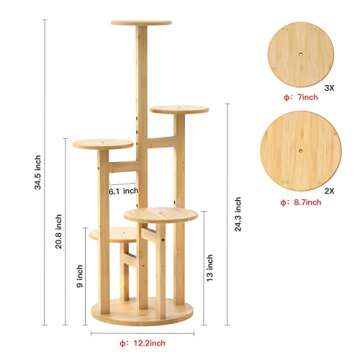 Calm Cozy 5 Tier Tall Bamboo Plant Stand, Plant Stand Indoor, Corner Plant Shelf, Multiple Flower Pot Holder Plant Display Rack for Indoor & Outdoor (Tall 34.5 inches)