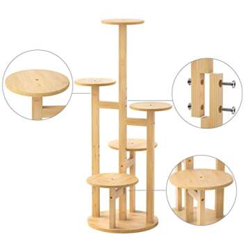 Calm Cozy 5 Tier Tall Bamboo Plant Stand, Plant Stand Indoor, Corner Plant Shelf, Multiple Flower Pot Holder Plant Display Rack for Indoor & Outdoor (Tall 34.5 inches)