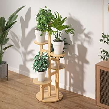 Calm Cozy 5 Tier Tall Bamboo Plant Stand, Plant Stand Indoor, Corner Plant Shelf, Multiple Flower Pot Holder Plant Display Rack for Indoor & Outdoor (Tall 34.5 inches)