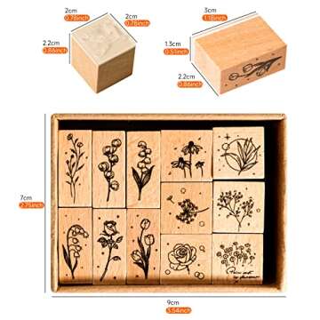 12-Piece Wooden Plant Patterns Rubber Stamp Set for Creative Crafts