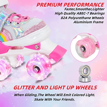 Nattork Girls Adjustable Roller Skates with Light-up Wheels
