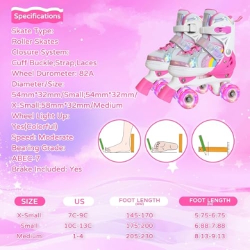 Nattork Girls Adjustable Roller Skates with Light-up Wheels